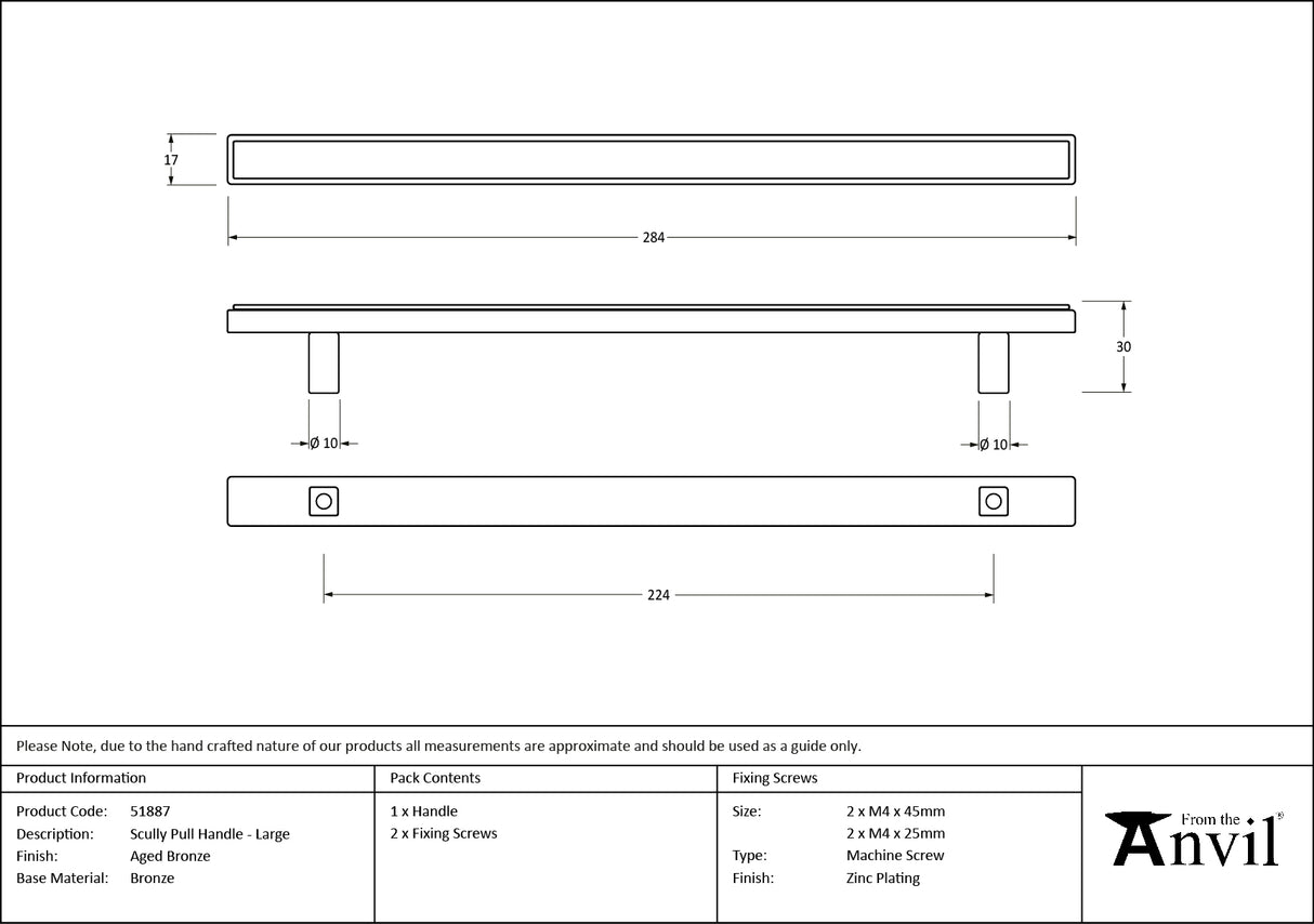 From The Anvil - Aged Bronze Scully Pull Handle - Large | Sku. 51887 | Trade Door Handles.
