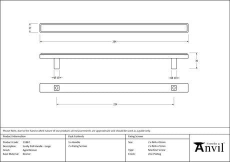 From The Anvil - Aged Bronze Scully Pull Handle - Large | Sku. 51887 | Trade Door Handles.