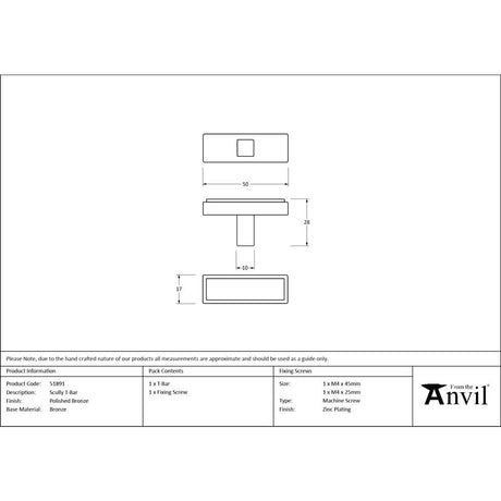 From The Anvil - Polished Bronze Scully T-Bar | Sku. 51891 | Trade Door Handles.