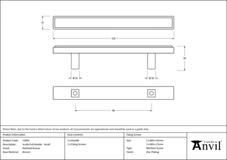 From The Anvil - Polished Bronze Scully Pull Handle - Small | Sku. 51892 | Trade Door Handles.