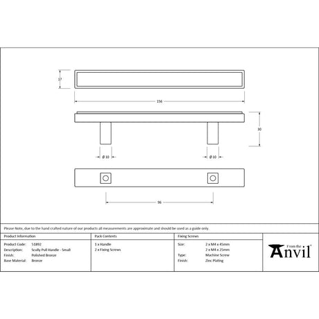 From The Anvil - Polished Bronze Scully Pull Handle - Small | Sku. 51892 | Trade Door Handles.