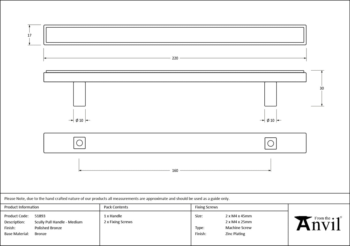From The Anvil - Polished Bronze Scully Pull Handle - Medium | Sku. 51893 | Trade Door Handles.