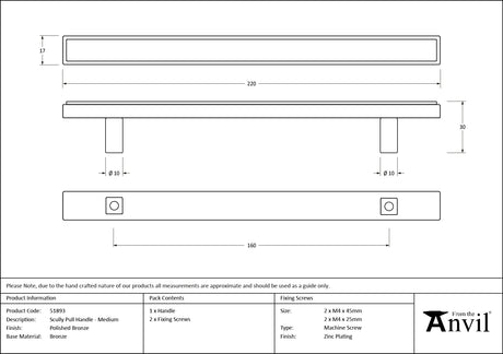 From The Anvil - Polished Bronze Scully Pull Handle - Medium | Sku. 51893 | Trade Door Handles.