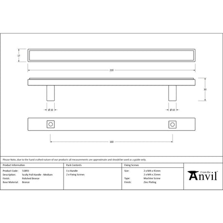 From The Anvil - Polished Bronze Scully Pull Handle - Medium | Sku. 51893 | Trade Door Handles.