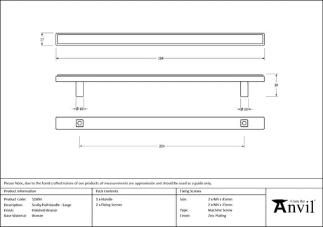 From The Anvil - Polished Bronze Scully Pull Handle - Large | Sku. 51894 | Trade Door Handles.