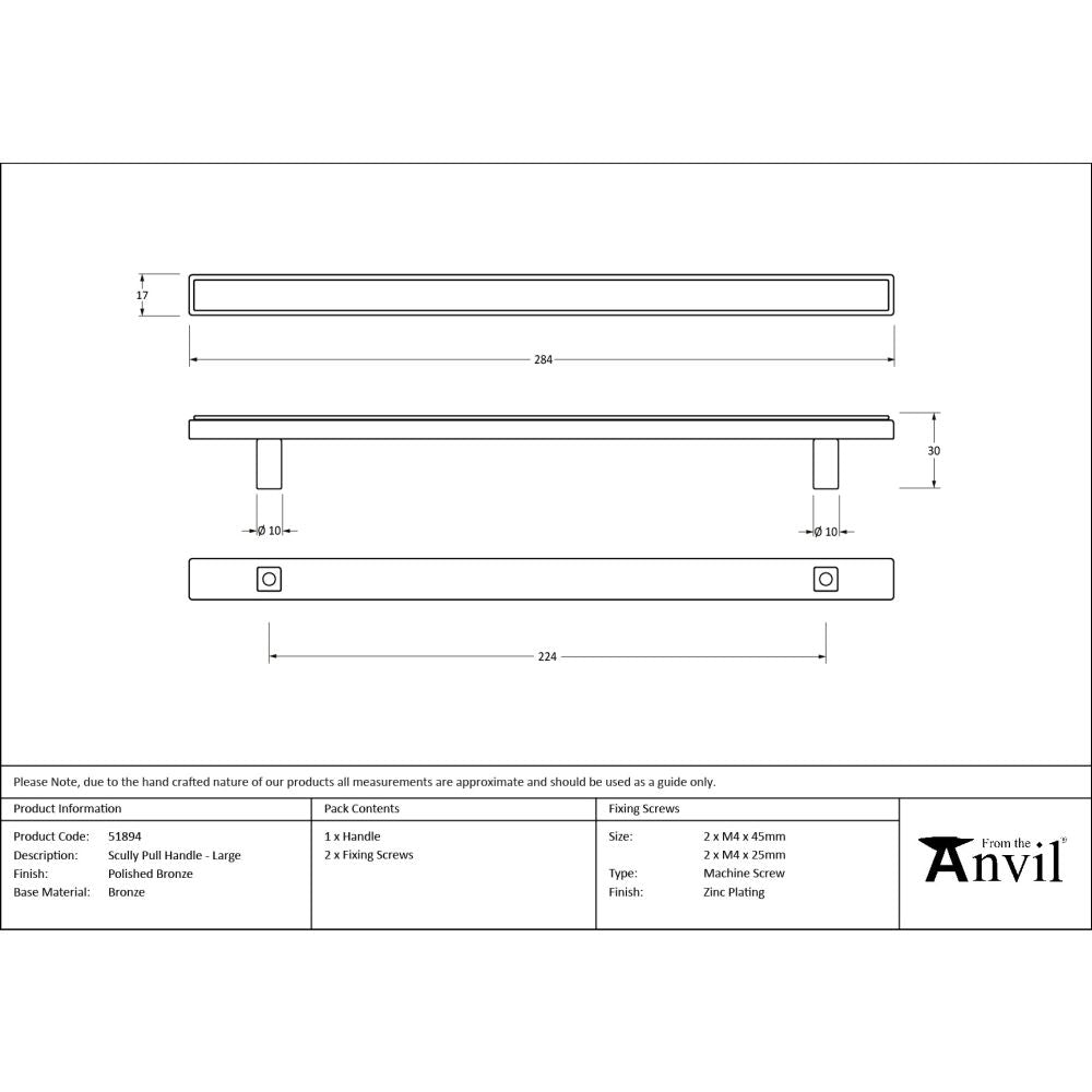 From The Anvil - Polished Bronze Scully Pull Handle - Large | Sku. 51894 | Trade Door Handles.