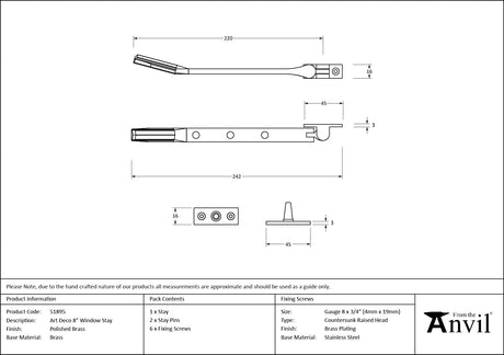 From The Anvil - Polished Brass Art Deco 8" Stay | Sku. 51895 | Trade Door Handles.