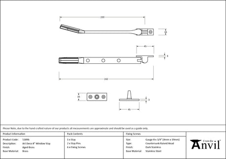 From The Anvil - Aged Brass Art Deco 8" Stay | Sku. 51896 | Trade Door Handles.