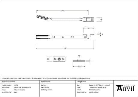 From The Anvil - Polished Chrome Art Deco 8" Stay | Sku. 51898 | Trade Door Handles.