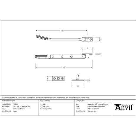 From The Anvil - Polished Chrome Art Deco 8" Stay | Sku. 51898 | Trade Door Handles.