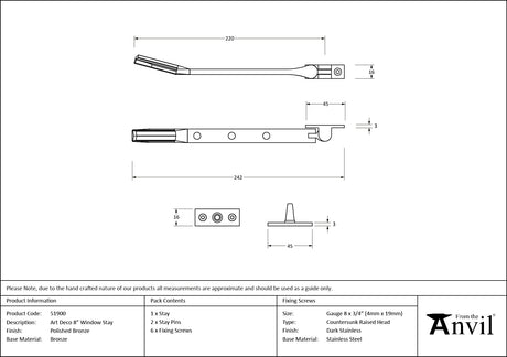 From The Anvil - Polished Bronze Art Deco 8" Stay | Sku. 51900 | Trade Door Handles.