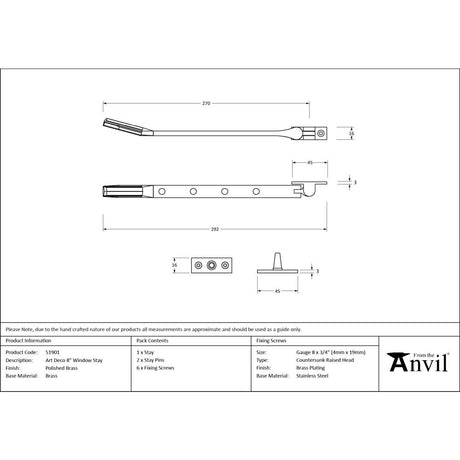 From The Anvil - Polished Brass Art Deco 10" Stay | Sku. 51901 | Trade Door Handles.