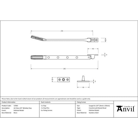 From The Anvil - Polished Nickel Art Deco 10" Stay | Sku. 51903 | Trade Door Handles.