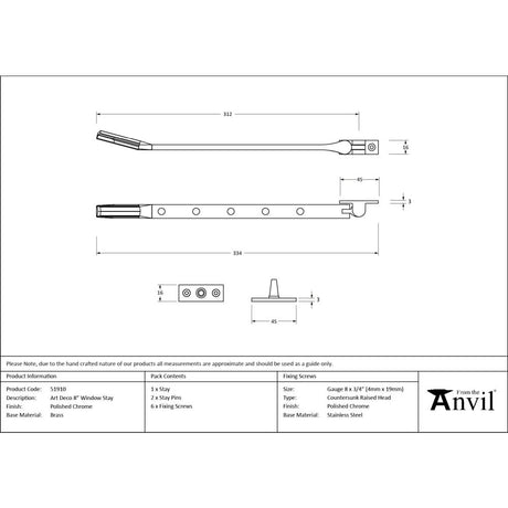 From The Anvil - Polished Chrome Art Deco 12" Stay | Sku. 51910 | Trade Door Handles.