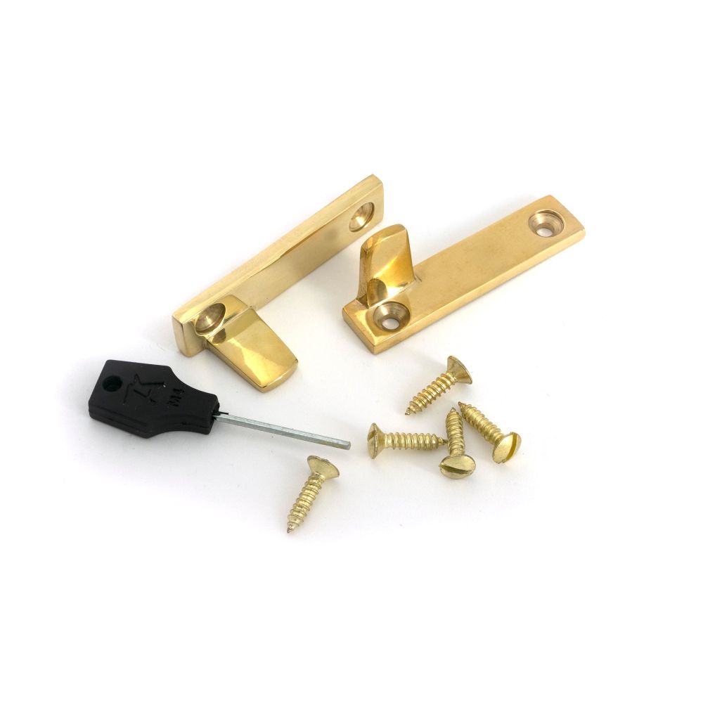 From The Anvil - Polished Brass Night-Vent Locking Art Deco Fastener | Sku. 51925 | Trade Door Handles.