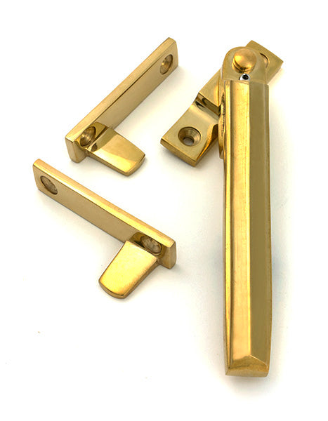 This is an image of From The Anvil - Polished Brass Night-Vent Locking Art Deco Fastener available to order from Trade Door Handles in Kendal.