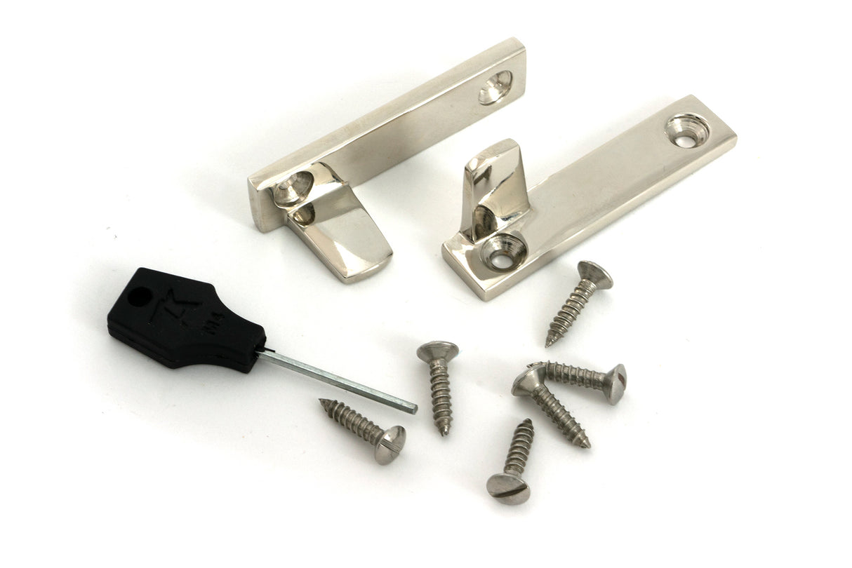 From The Anvil - Polished Nickel Night-Vent Locking Art Deco Fastener | Sku. 51927 | Trade Door Handles.