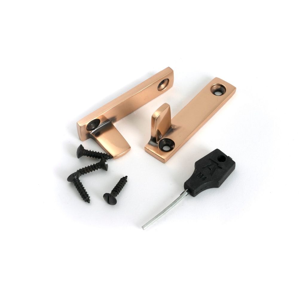 From The Anvil - Polished Bronze Night-Vent Locking Art Deco Fastener | Sku. 51930 | Trade Door Handles.