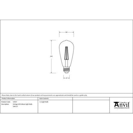 From The Anvil - Vintage LED Edison Light Bulb - 5W E27 | Sku. 51937 | Trade Door Handles.