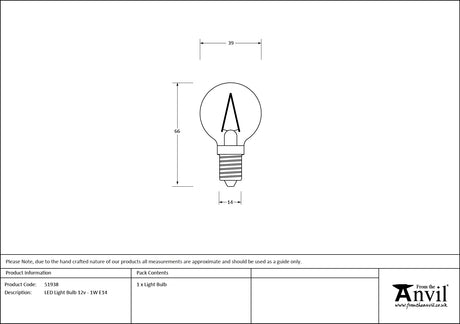 From The Anvil - LED Light Bulb 12v - 1W E14 | Sku. 51938 | Trade Door Handles.