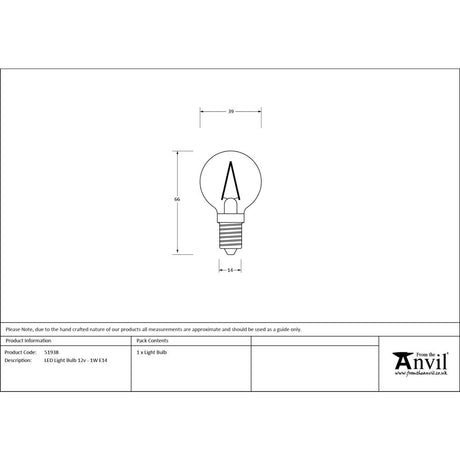 From The Anvil - LED Light Bulb 12v - 1W E14 | Sku. 51938 | Trade Door Handles.