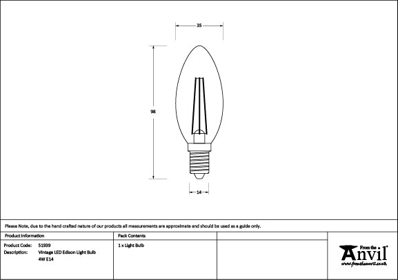 High quality image of From The Anvil - Vintage LED Edison Light Bulb - 4W E14 | Sku. 51939 available to order from Trade Door Handles in Kendal.