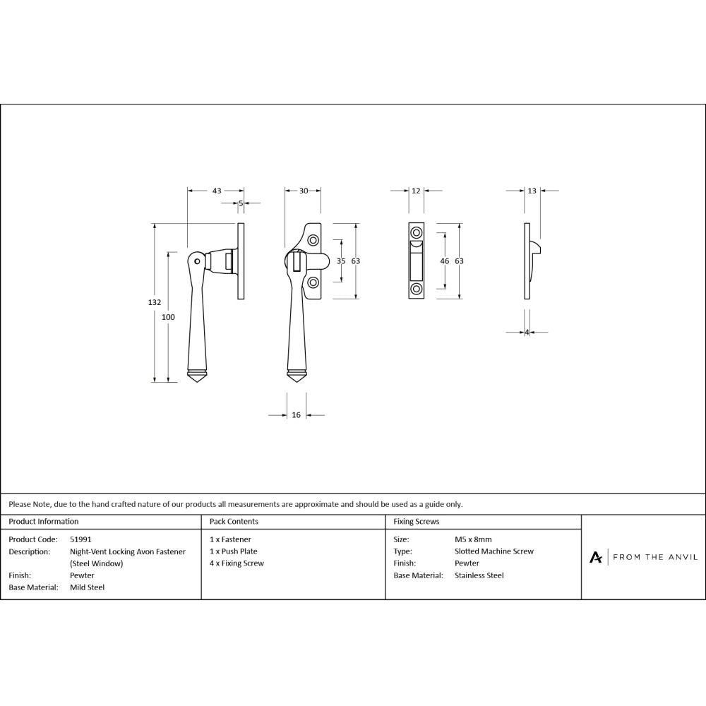 From The Anvil - Pewter Night-Vent Locking Avon Fastener (Steel Window) | Sku. 51991 | Trade Door Handles.