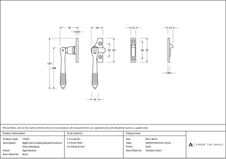 From The Anvil - Aged Bronze Night-Vent Locking Reeded Fastener (Steel Window) | Sku. 51993 | Trade Door Handles.