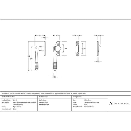 From The Anvil - Aged Bronze Night-Vent Locking Reeded Fastener (Steel Window) | Sku. 51993 | Trade Door Handles.