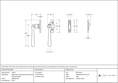 From The Anvil - Aged Bronze Night-Vent Locking Newbury Fastener (Steel Window) | Sku. 51997 | Trade Door Handles.