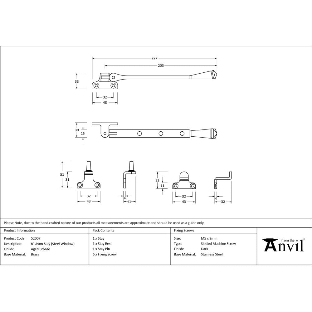 From The Anvil - Aged Bronze 8" Avon Stay (Steel Window) | Sku. 52007 | Trade Door Handles.
