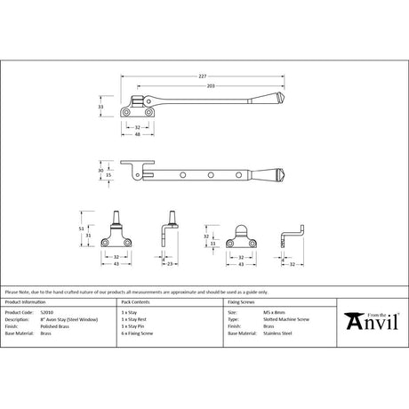 From The Anvil - Polished Brass 8" Avon Stay (Steel Window) | Sku. 52010 | Trade Door Handles.