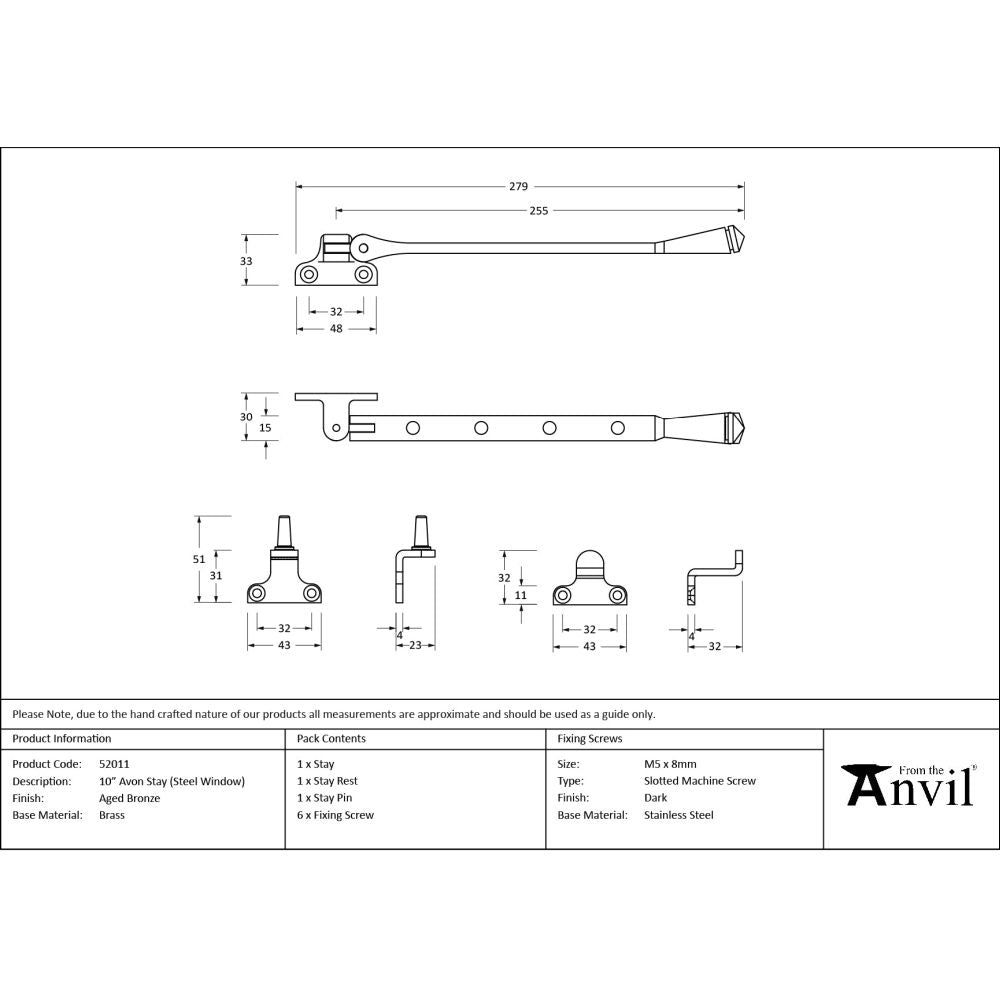 From The Anvil - Aged Bronze 10" Avon Stay (Steel Window) | Sku. 52011 | Trade Door Handles.