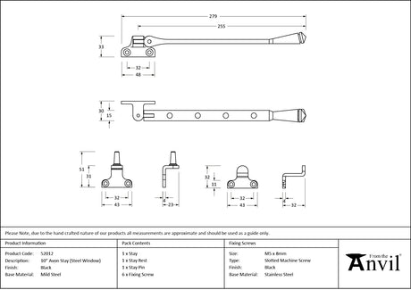 From The Anvil - Black 10" Avon Stay (Steel Window) | Sku. 52012 | Trade Door Handles.