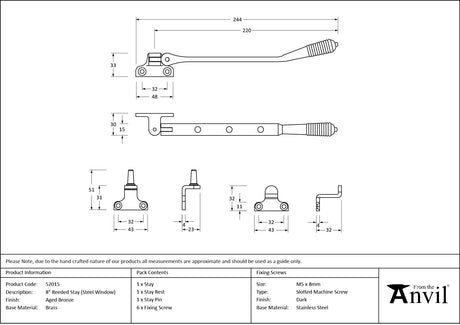 From The Anvil - Aged Bronze 8" Reeded Stay (Steel Window) | Sku. 52015 | Trade Door Handles.