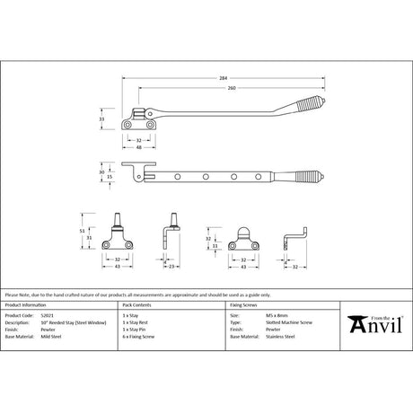 From The Anvil - Pewter 10" Reeded Stay (Steel Window) | Sku. 52021 | Trade Door Handles.