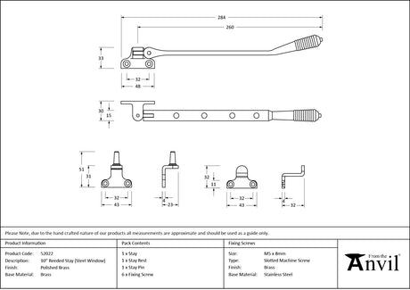 From The Anvil - Polished Brass 10" Reeded Stay (Steel Window) | Sku. 52022 | Trade Door Handles.