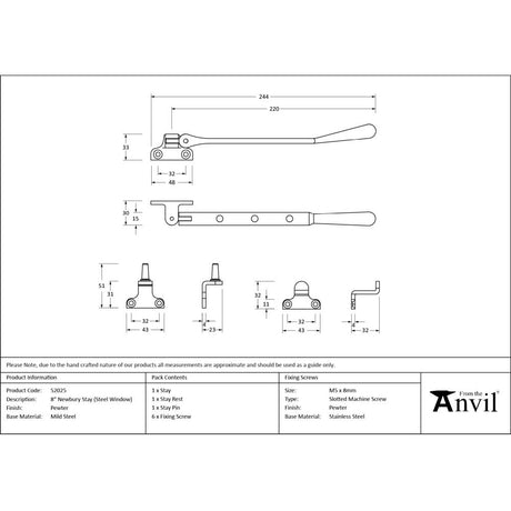From The Anvil - Pewter 8" Newbury Stay (Steel Window) | Sku. 52025 | Trade Door Handles.