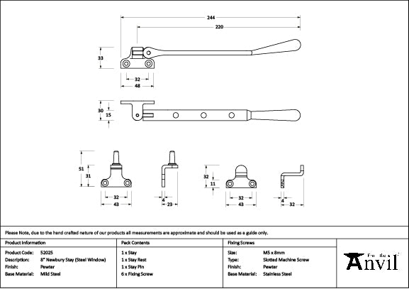 From The Anvil - Pewter 8" Newbury Stay (Steel Window)