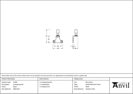 From The Anvil - Black Locking Stay Pin (Steel Window) | Sku. 52044 | Trade Door Handles.