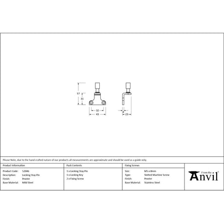 From The Anvil - Pewter Locking Stay Pin (Steel Window) | Sku. 52046 | Trade Door Handles.