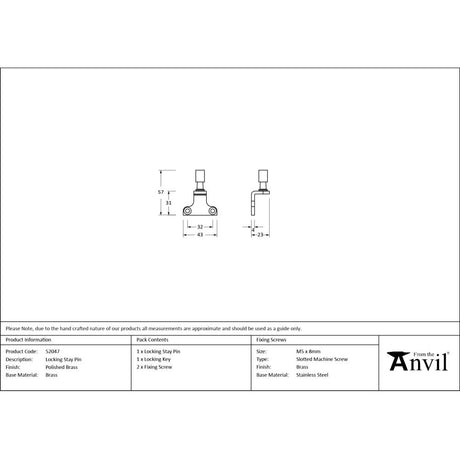 From The Anvil - Polished Brass Locking Stay Pin (Steel Window) | Sku. 52047 | Trade Door Handles.