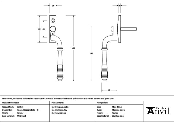 From The Anvil - Pewter Reeded Espag - RH