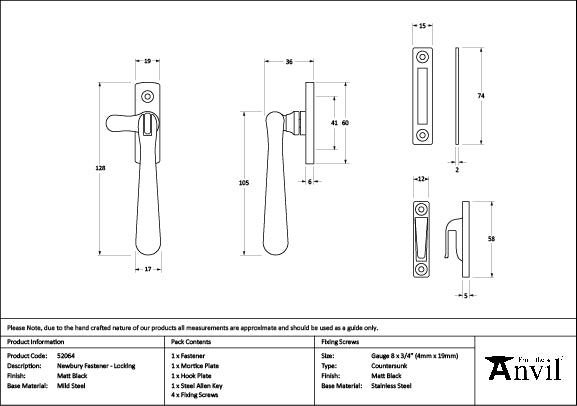 From The Anvil - Matt Black Locking Newbury Fastener