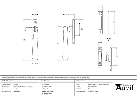 From The Anvil - Pewter Locking Newbury Fastener | Sku. 52065 | Trade Door Handles.