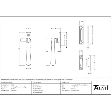 From The Anvil - Pewter Locking Newbury Fastener | Sku. 52065 | Trade Door Handles.
