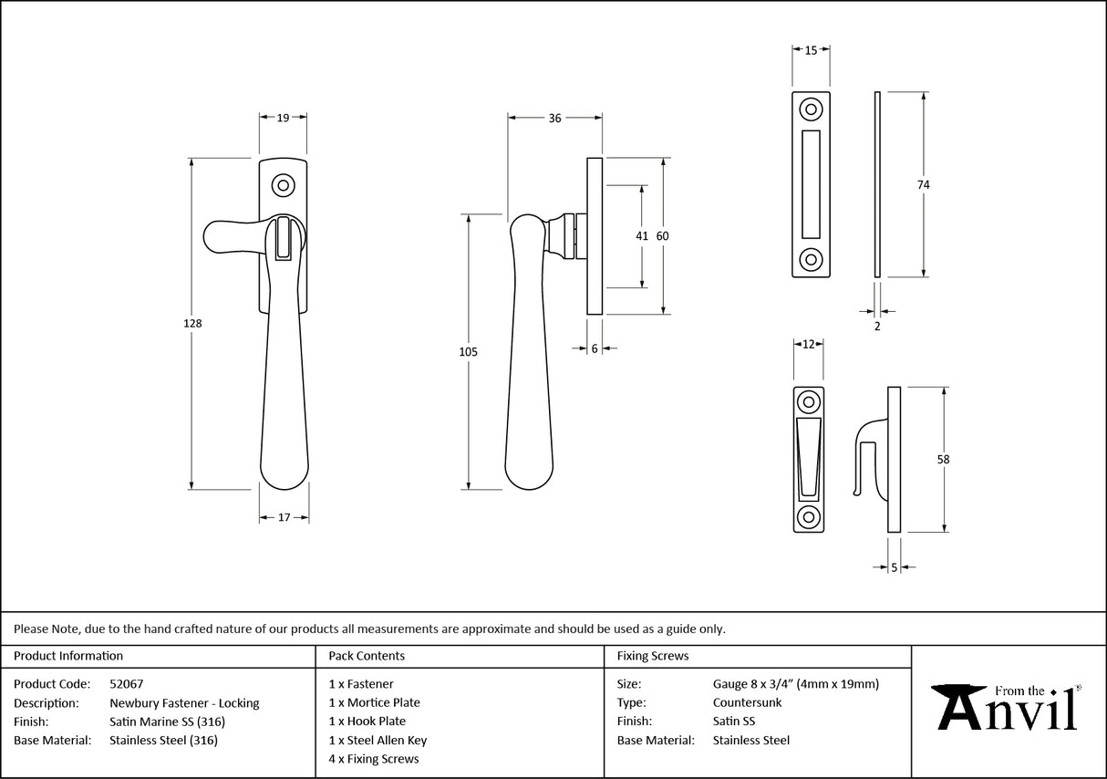 From The Anvil - Satin Marine SS (316) Locking Newbury Fastener | Sku. 52067 | Trade Door Handles.
