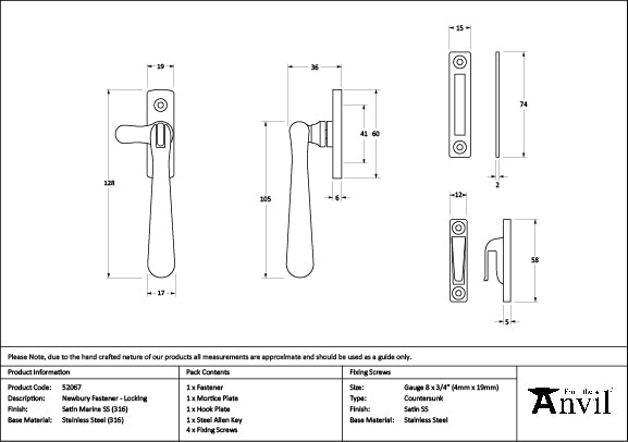 From The Anvil - Satin Marine SS (316) Locking Newbury Fastener