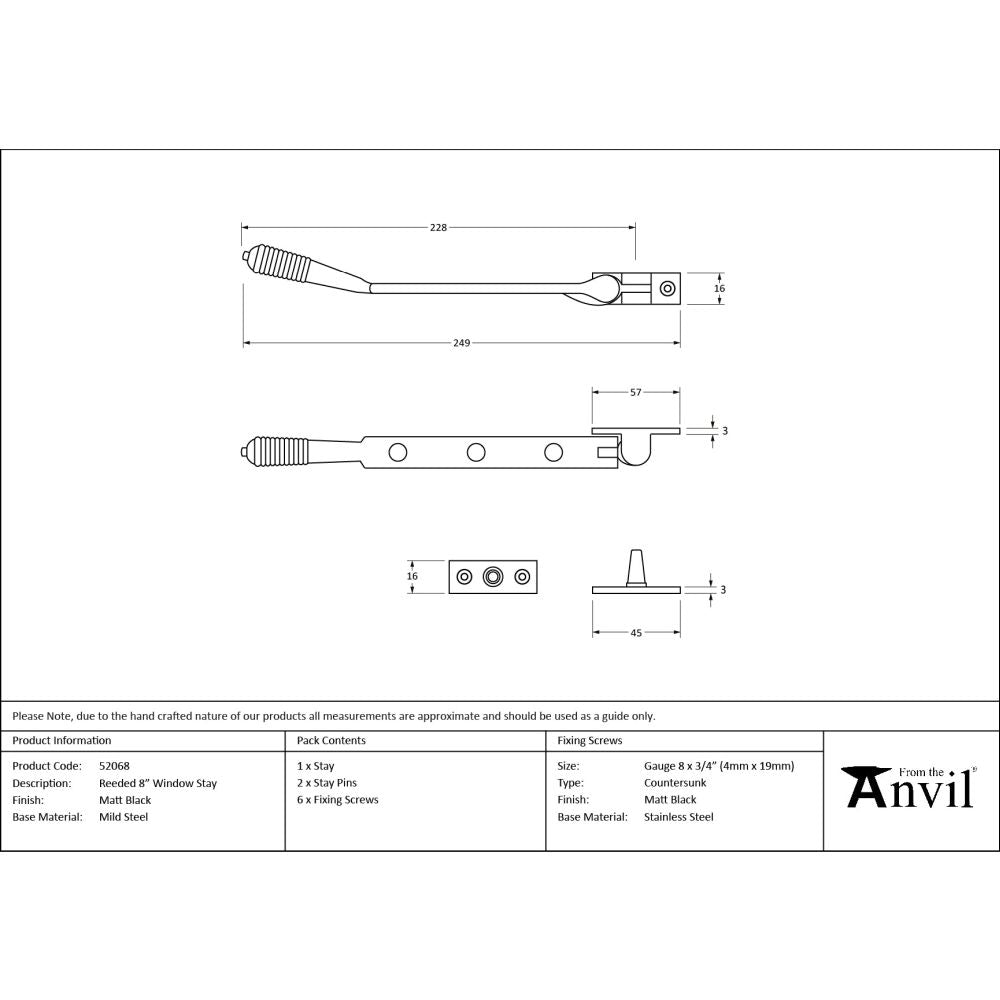 From The Anvil - Matt Black 8" Reeded Stay | Sku. 52068 | Trade Door Handles.