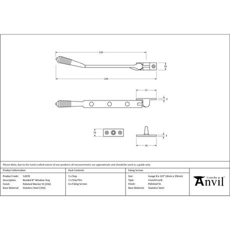 From The Anvil - Polished Marine SS (316) 8" Reeded Stay | Sku. 52070 | Trade Door Handles.
